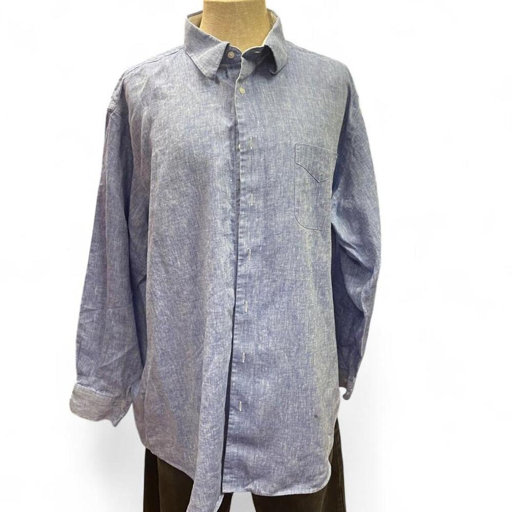 Paul fredrick blue linen shirt